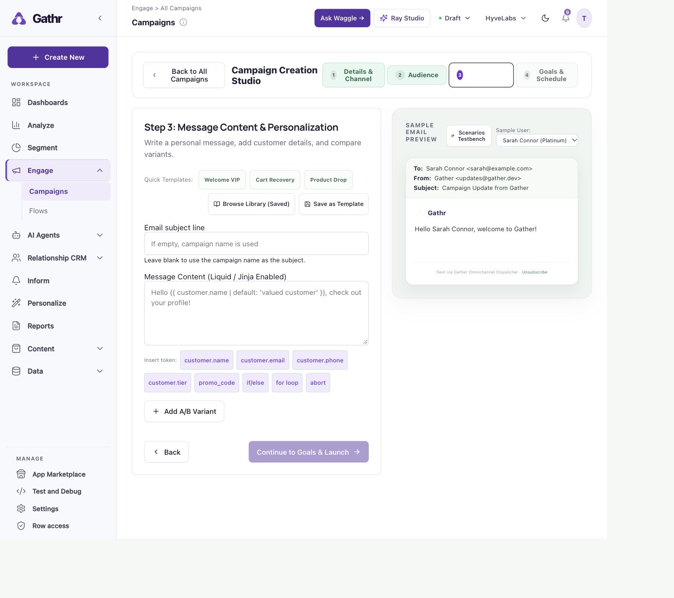 Gathr campaigns workspace